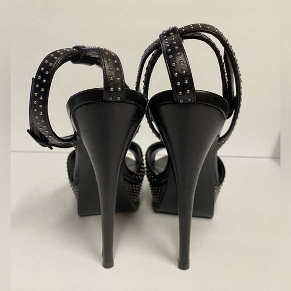 YSL Saint Laurent ankle strap studded sandals heels leather black 37.5 - Picture 6 of 11